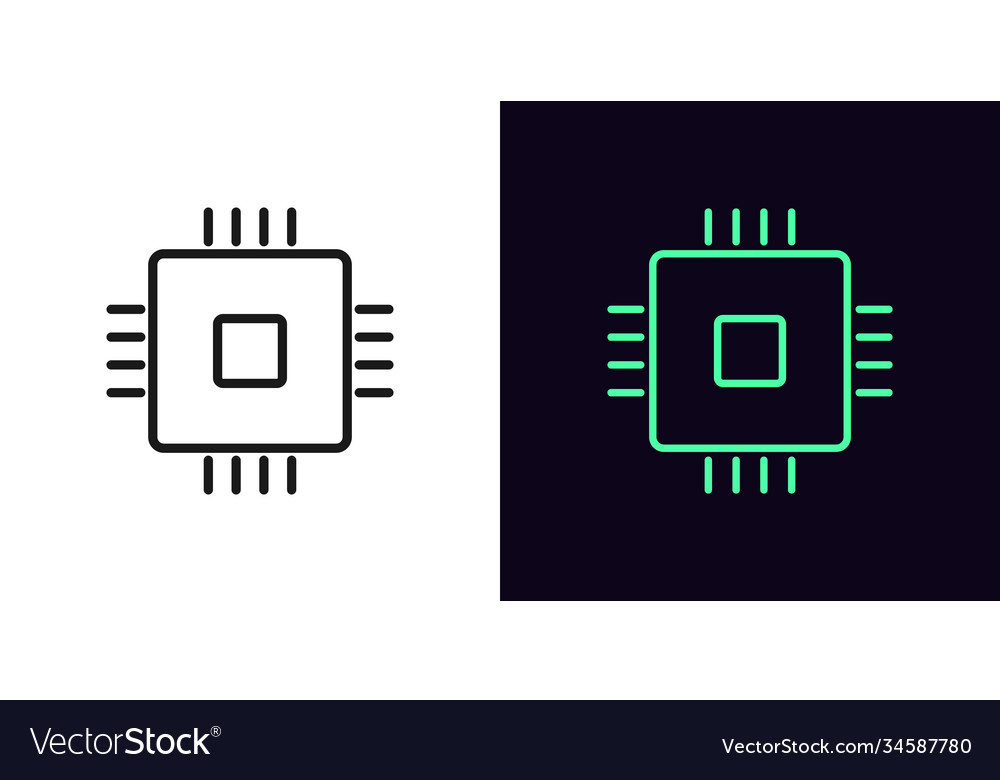Outline cpu icon linear microchip sign isolated