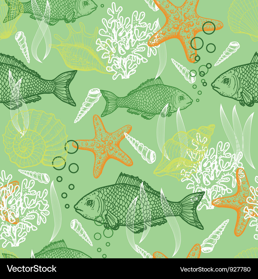 Sea hand drawn seamless pattern Royalty Free Vector Image