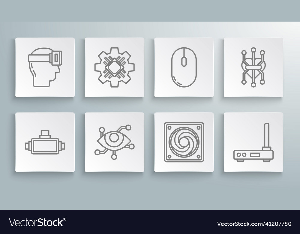 Set line virtual reality glasses processor vector image Set line virtual reality glasses processor