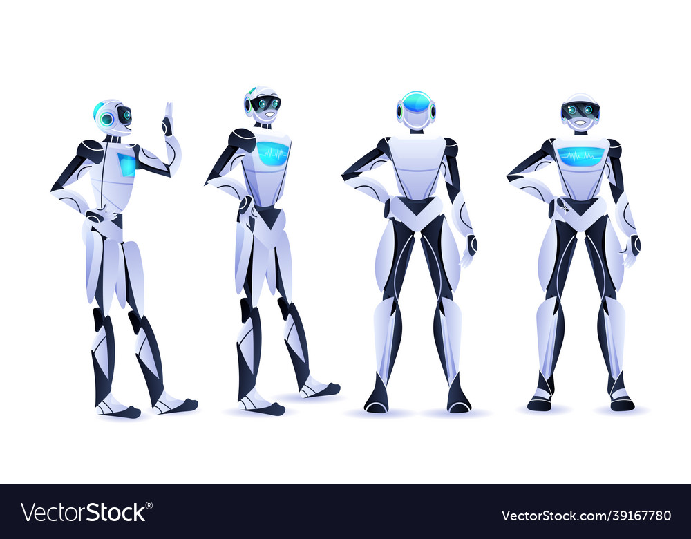 Set robot standing in different poses modern vector image Set robot standing in different poses modern