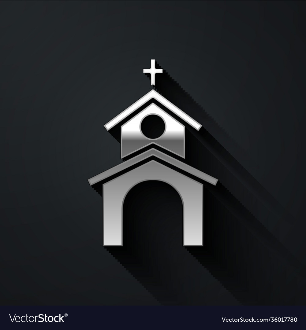 Silver church building icon isolated on black Vector Image