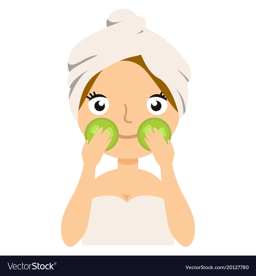 Skin care girl having spa facial mask cucumber Vector Image