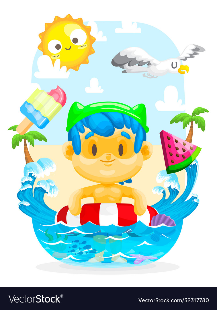 Boys Pool Party Clipart Vector PNG