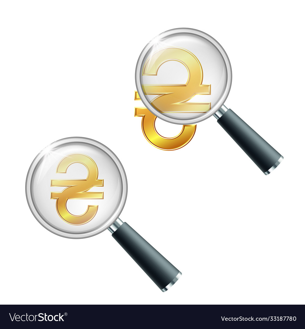 Ukrainian hryvnia currency with magnifying glass Vector Image