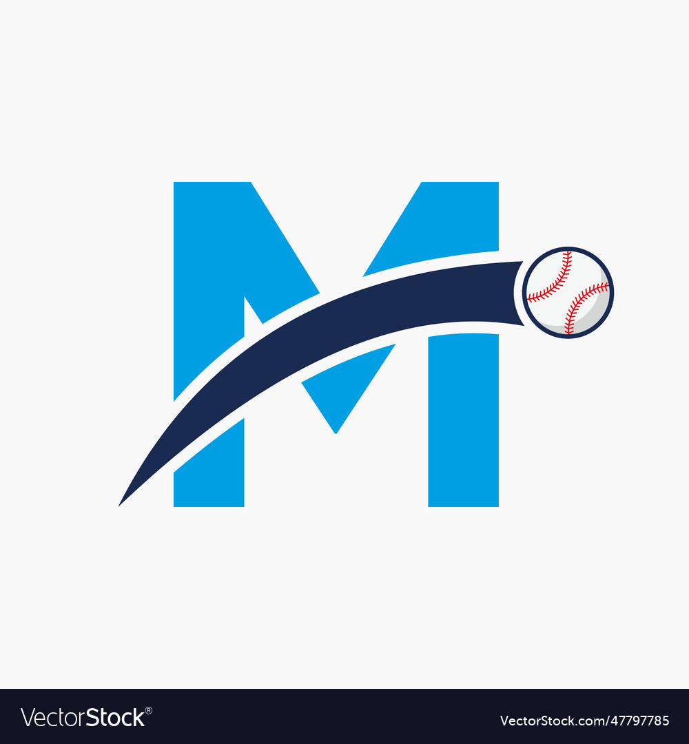 Baseball logo on letter m with moving