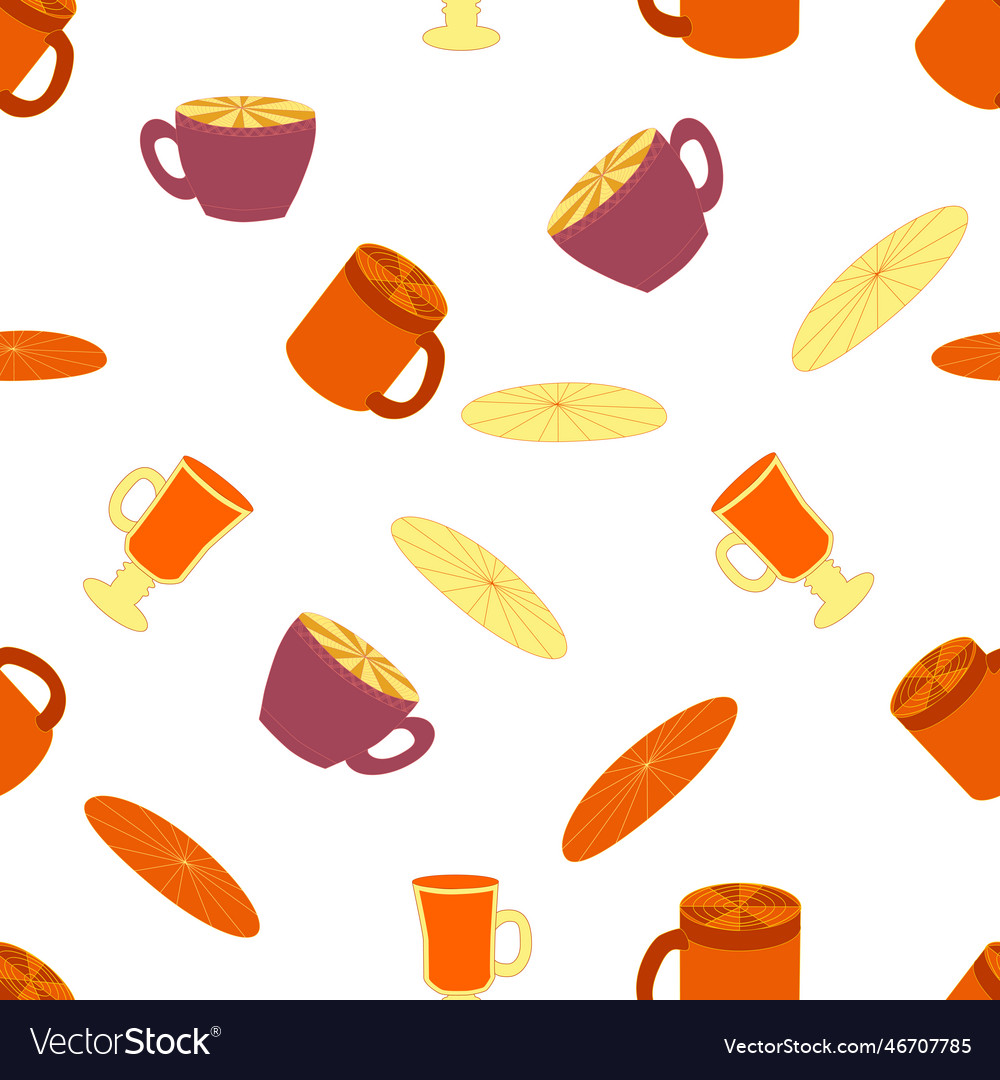 Cups and saucers bright seamless pattern tea vector image Cups and saucers bright seamless pattern tea