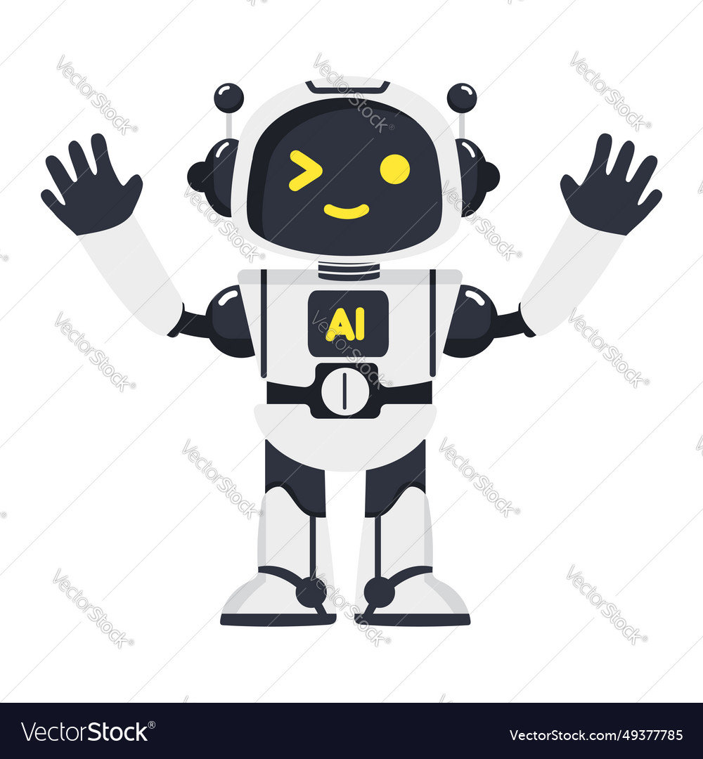 Cute ai robot with empty blank white board