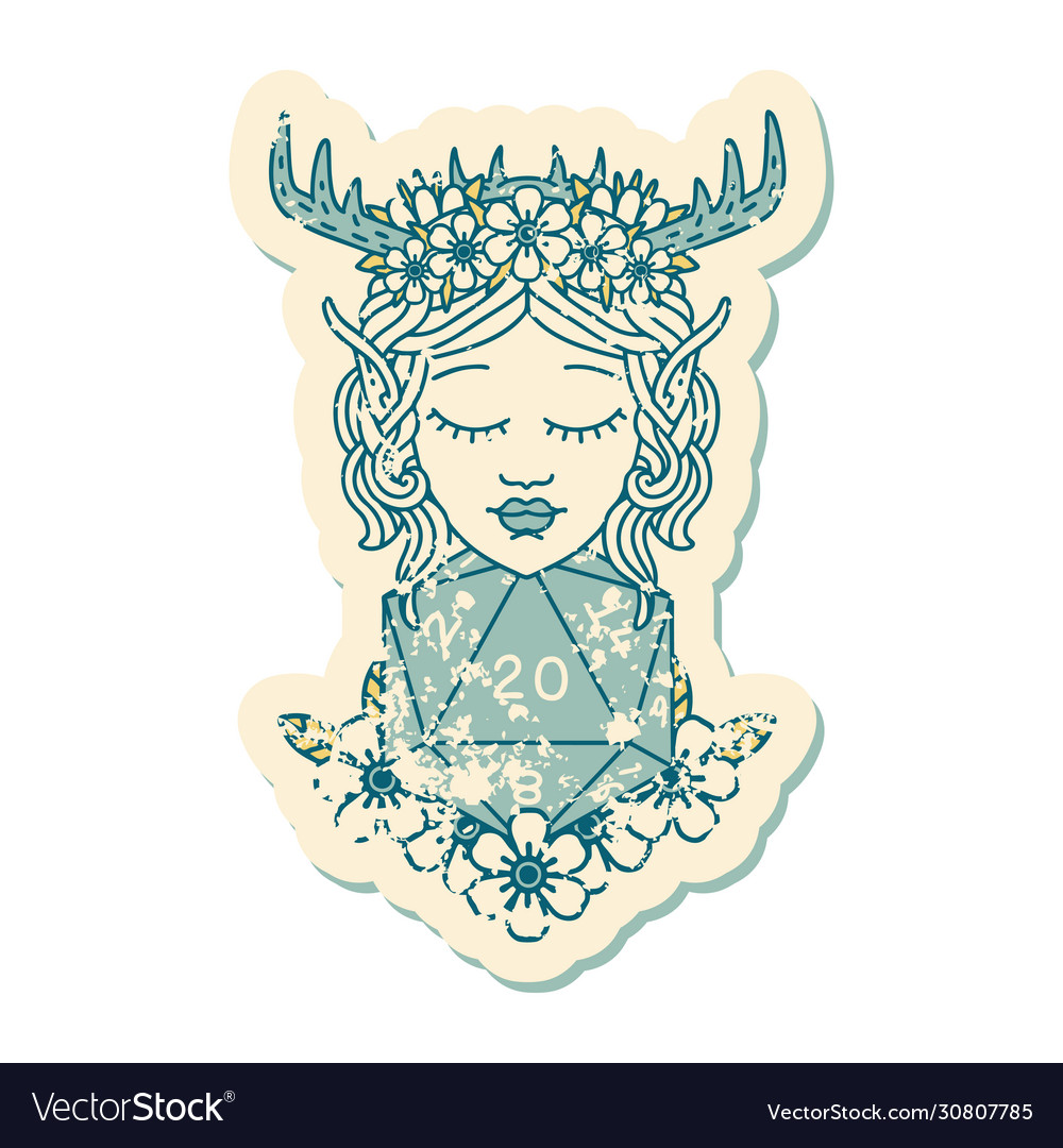 Elf druid character with nautral twenty dice roll