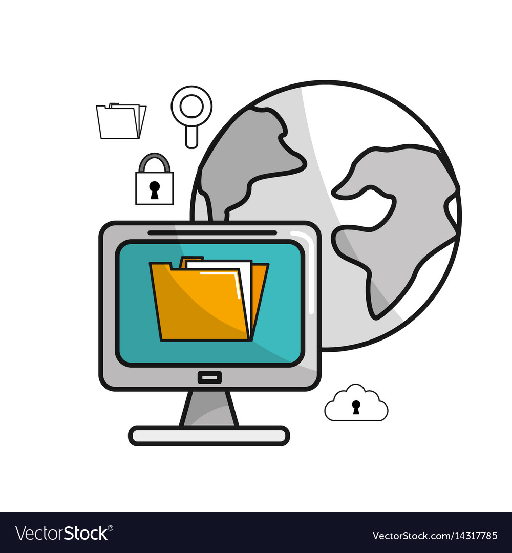 Global computer service with technology icons