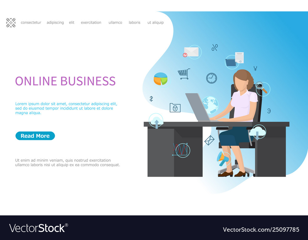 Online business web poster processes in computer vector image Online business web poster processes in computer