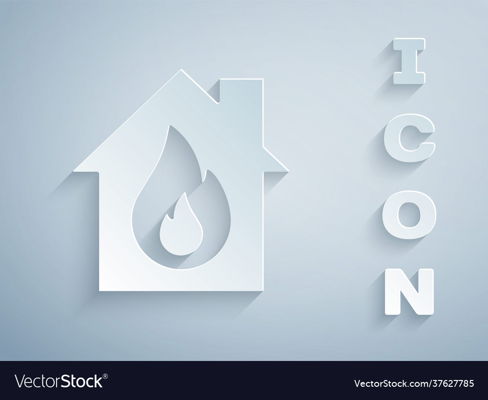 Paper cut fire in burning house icon isolated vector image Paper cut fire in burning house icon isolated