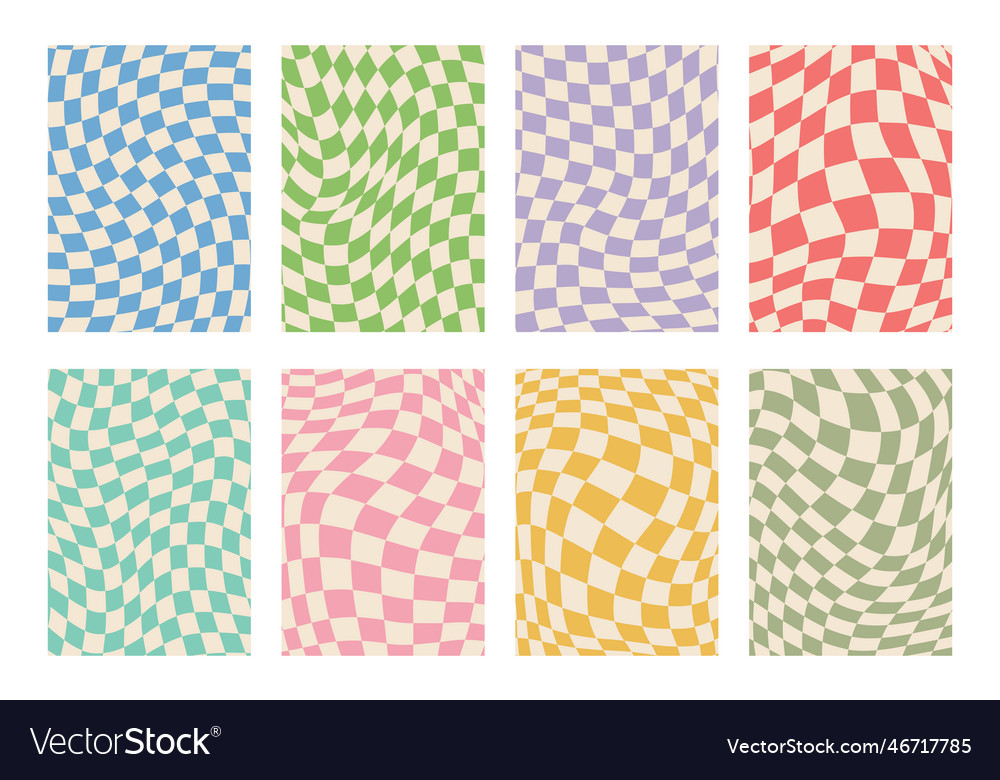 Retro set of groovy wavy psychedelic checkerboard Vector Image