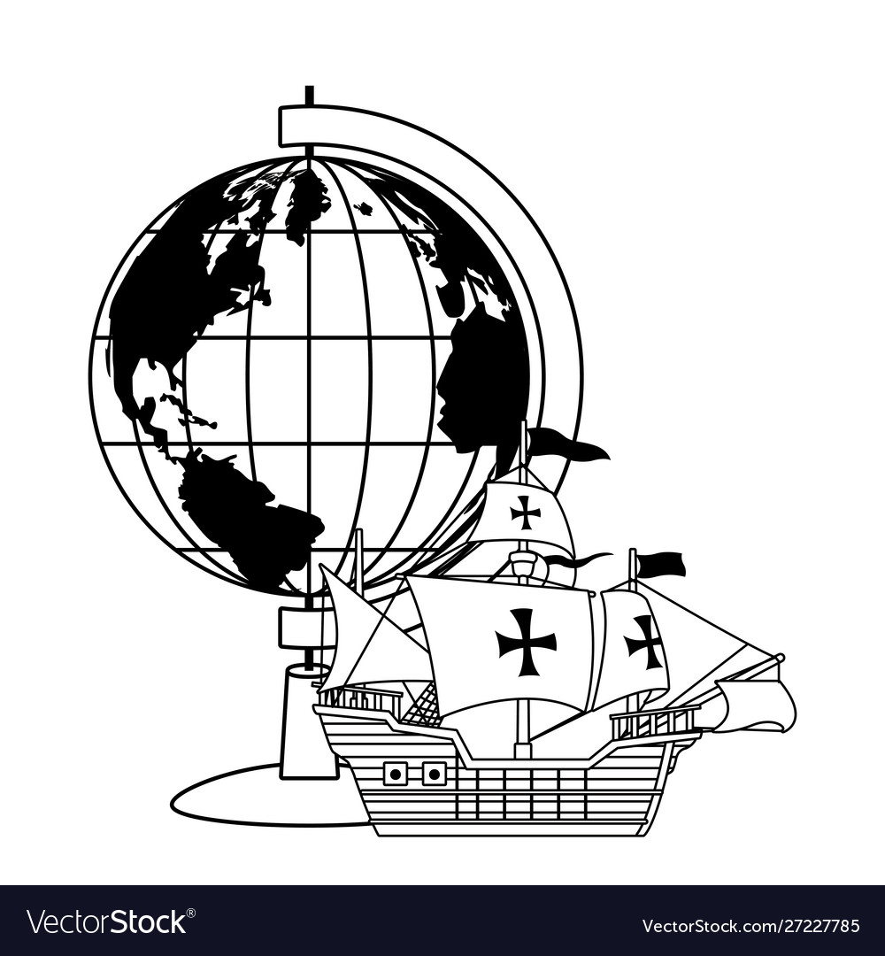 Retro world map with ship navigation