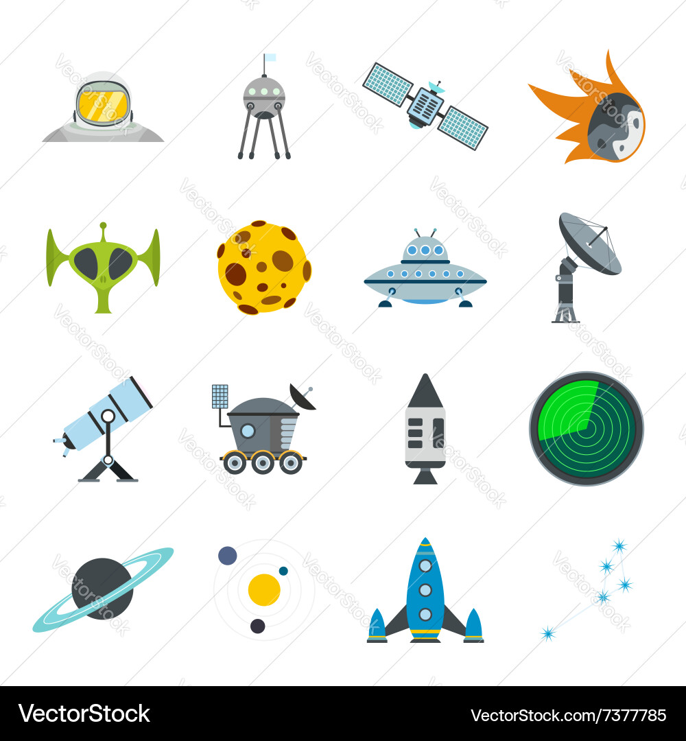 Space flat icons set Royalty Free Vector Image