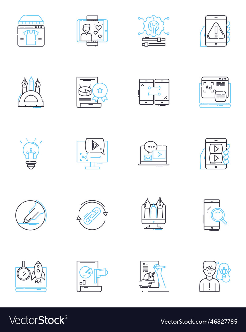Visual art linear icons set impressionism vector image Visual art linear icons set impressionism