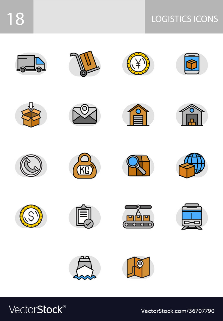 18 logistic icons in flat style Vector Image 18 logistic icons in flat style