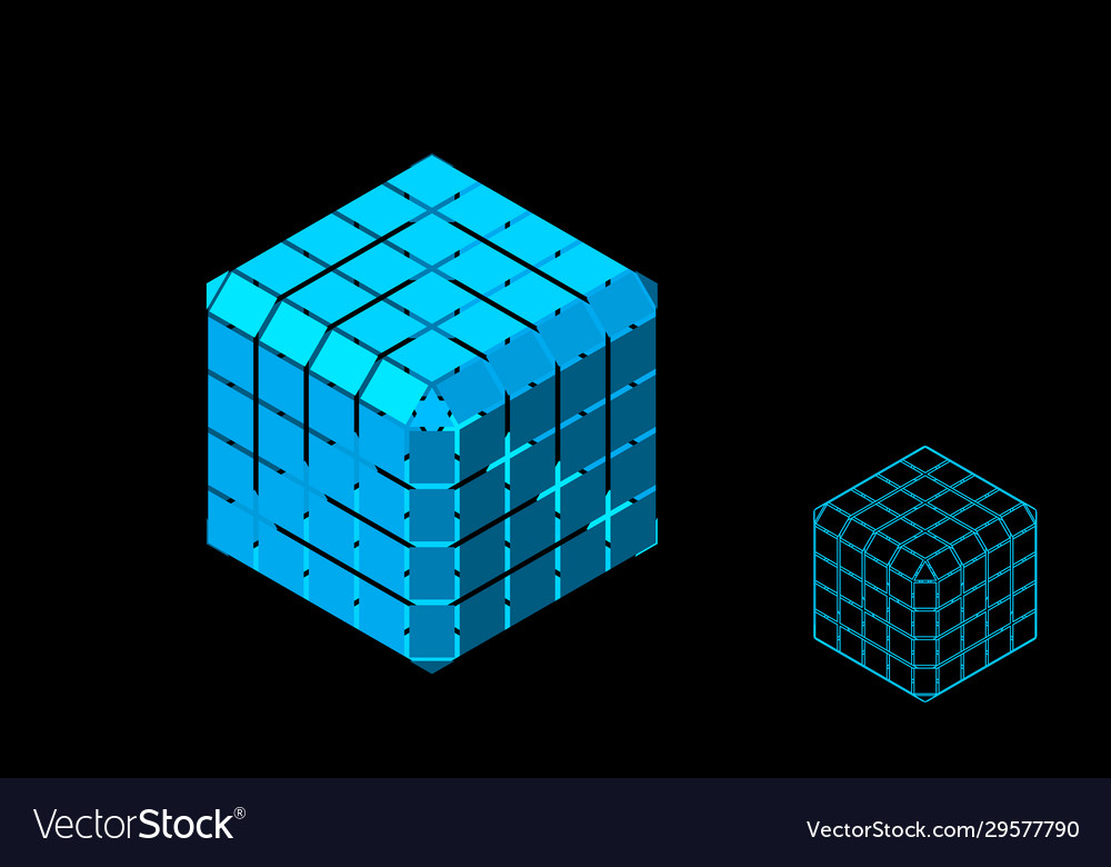 Abstract polygonal cube with cuts 3d isometric