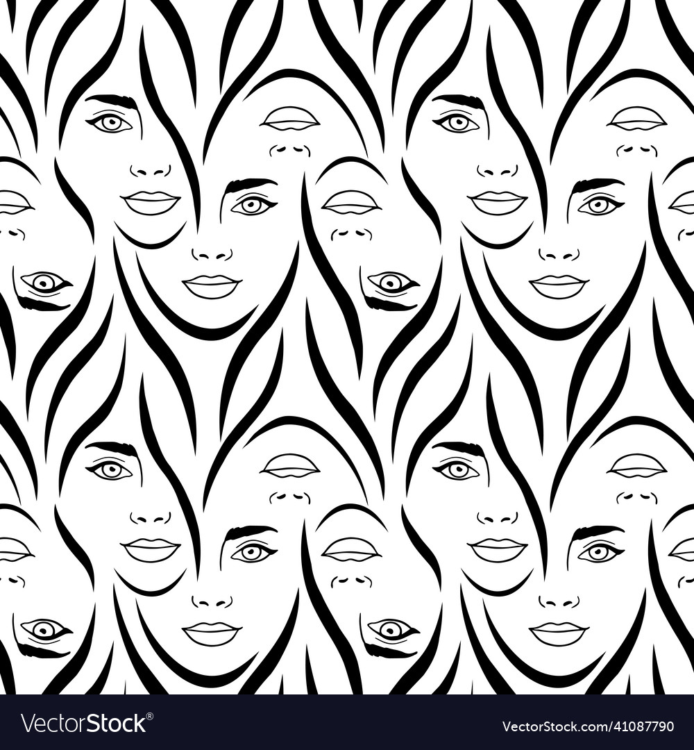 Abstract seamless pattern with womans faces vector image Abstract seamless pattern with womans faces