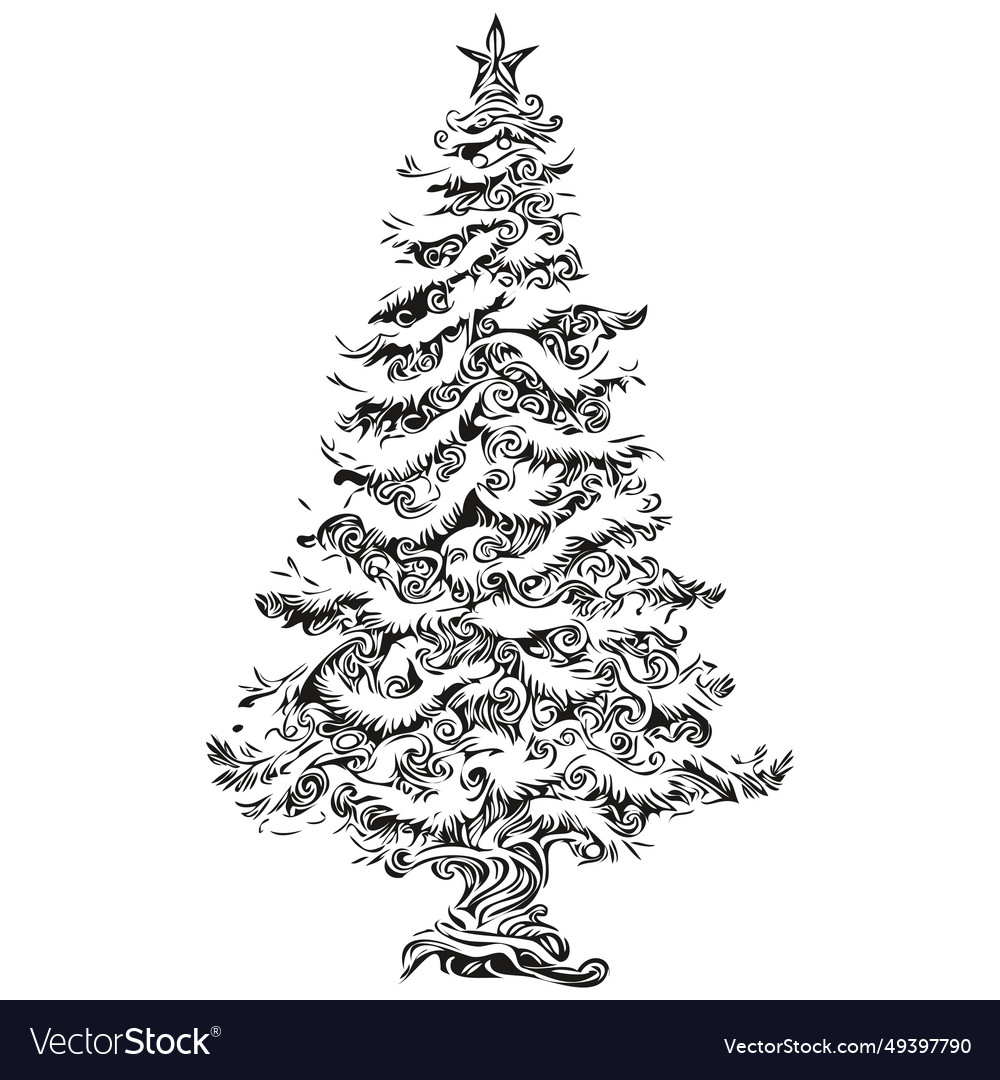 Christmas tree poster hand drawn silhouette Vector Image