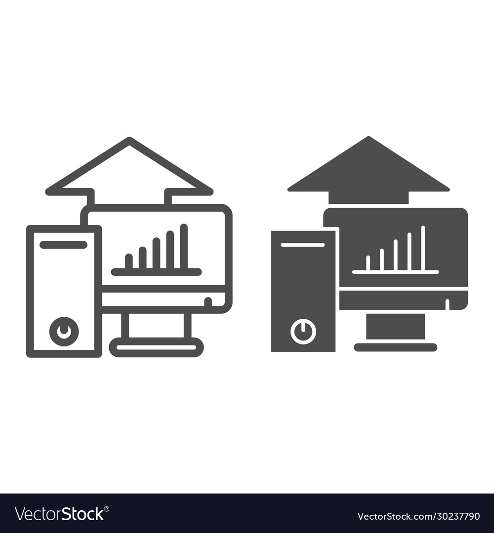 Computer platform testing line and solid icon vector image Computer platform testing line and solid icon