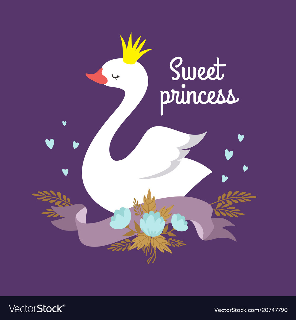 cute cartoon white baby swan princess royalty free vector