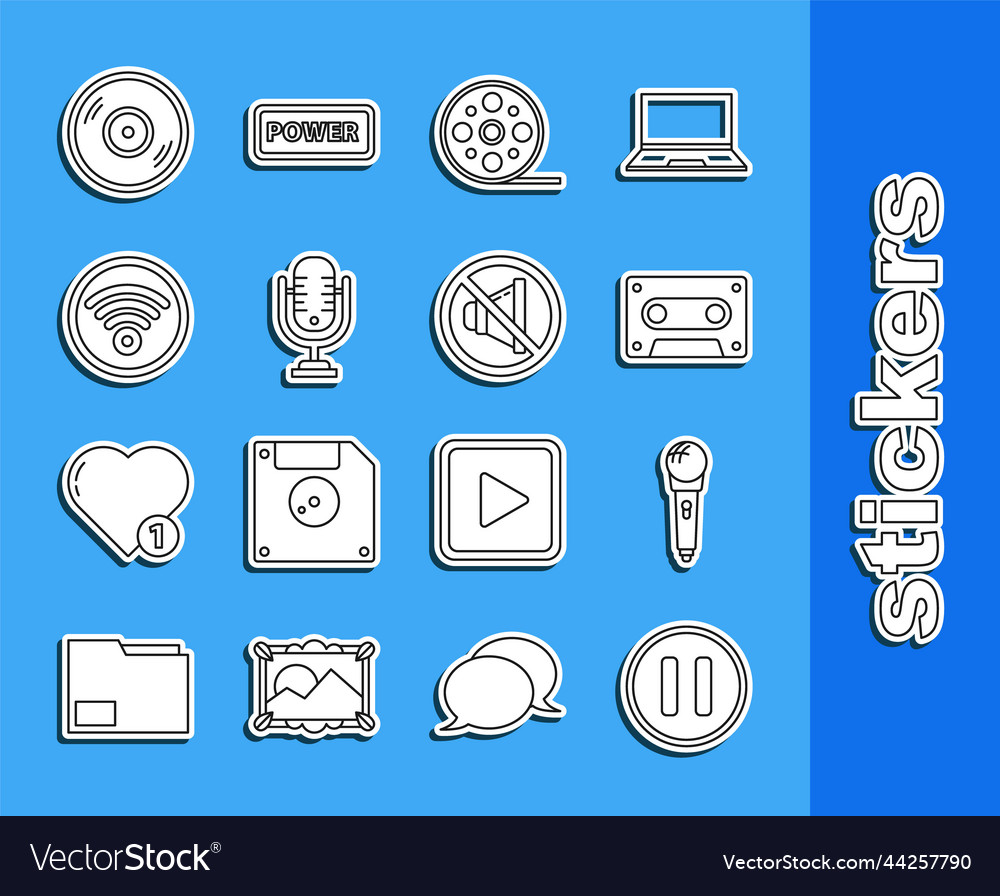 Set line pause button microphone retro audio vector image Set line pause button microphone retro audio