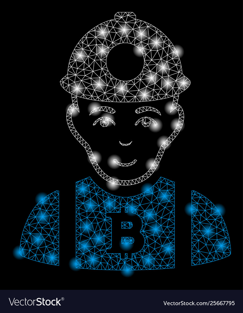 Bright mesh wire frame bitcoin miner with flare vector image Bright mesh wire frame bitcoin miner with flare