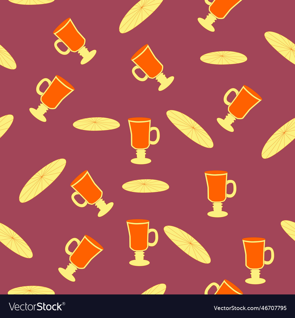 Cups and saucers bright seamless pattern tea