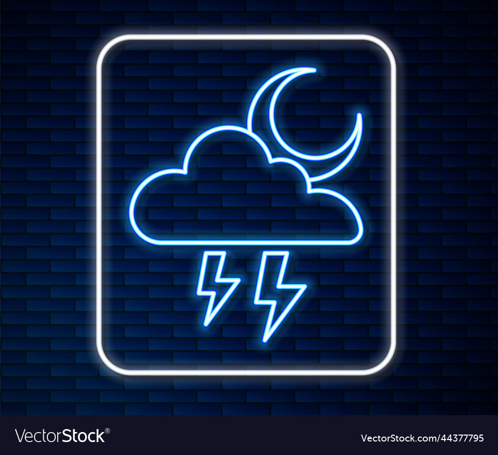 Glowing neon line storm icon isolated on brick