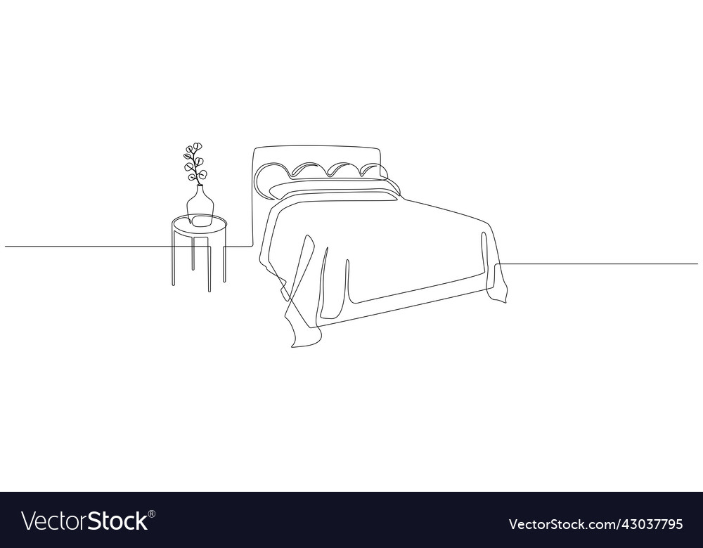 One continuous line drawing of double bed Vector Image