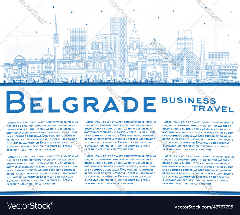 Outline belgrade serbia city skyline with blue Vector Image