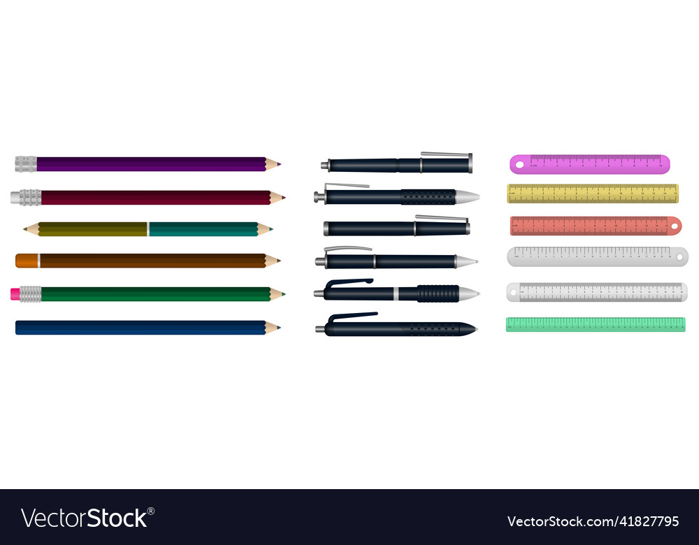 Realistisches Büro-Schreiben liefert Bleistifte oder Stifte vector image Realistisches Büro-Schreiben liefert Bleistifte oder Stifte