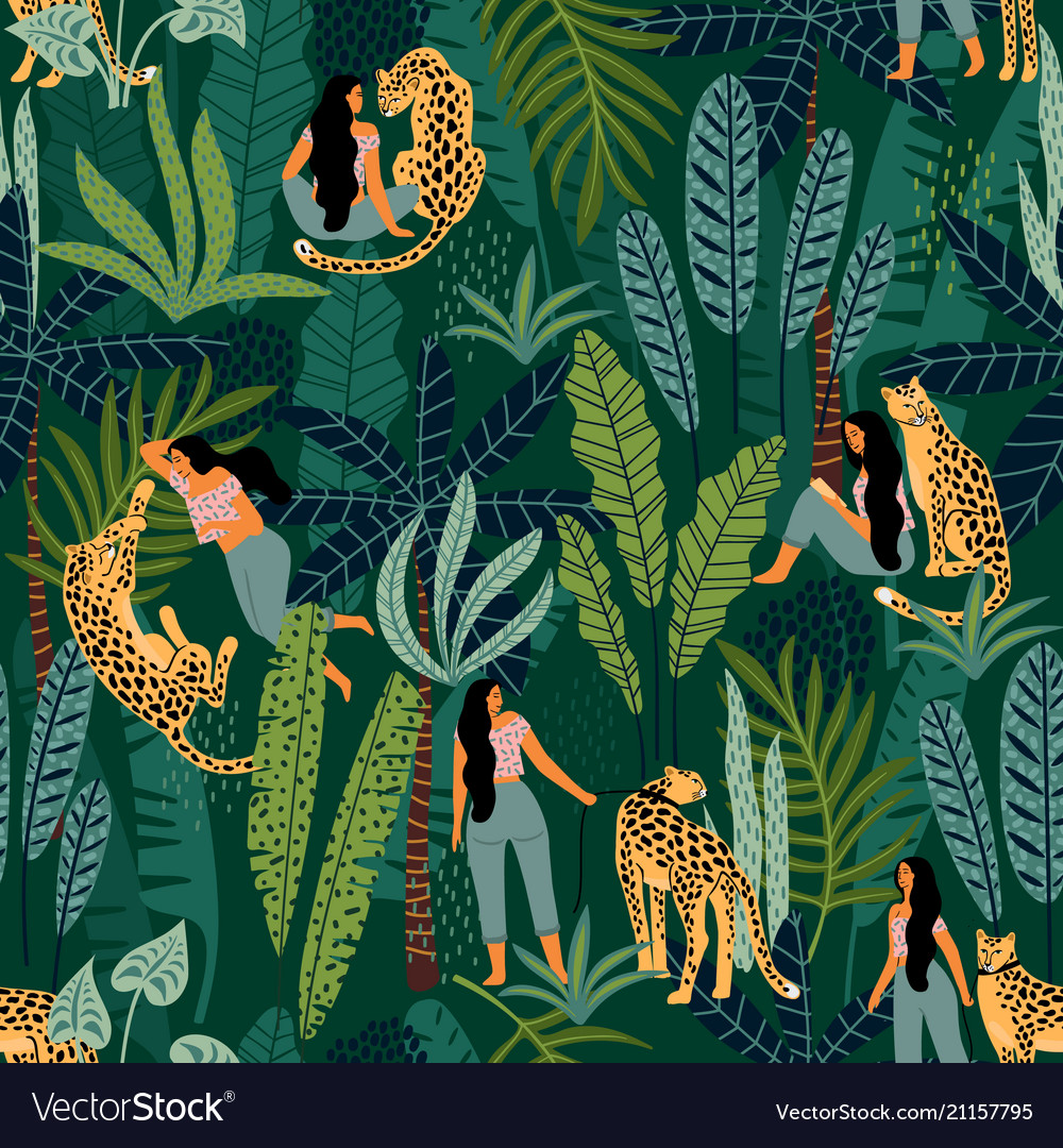 Seamless pattern with women leopards vector image Seamless pattern with women leopards