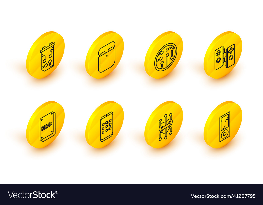 Set line music player processor mobile vector image Set line music player processor mobile