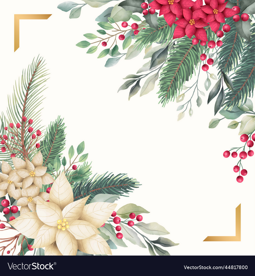 Golden christmas card template with watercolor