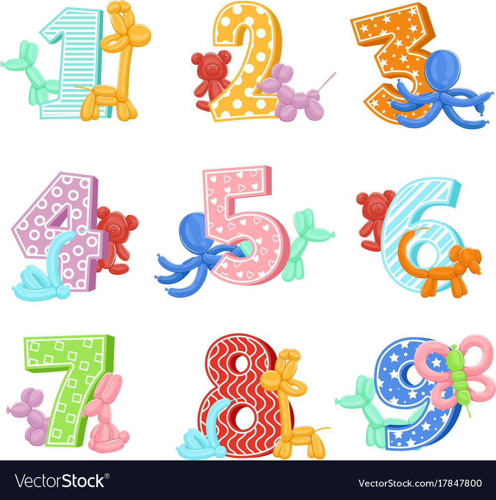 Inflatable animals with birthday numbers Vector Image