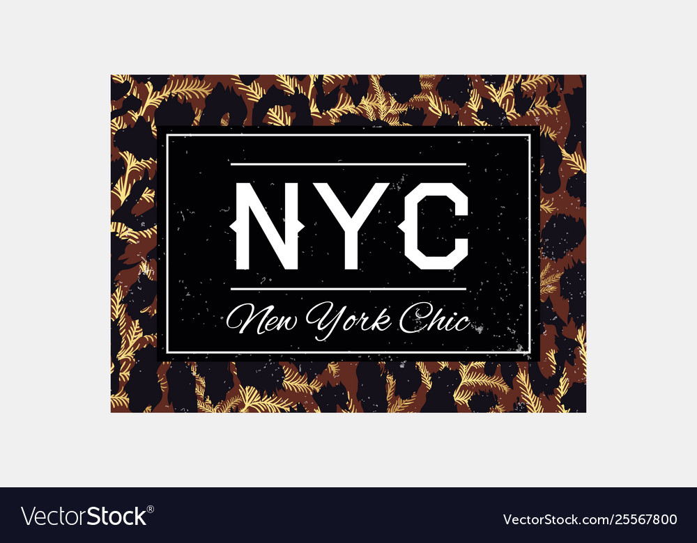 Nyc slogan typography on leopard pattern vector image Nyc slogan typography on leopard pattern