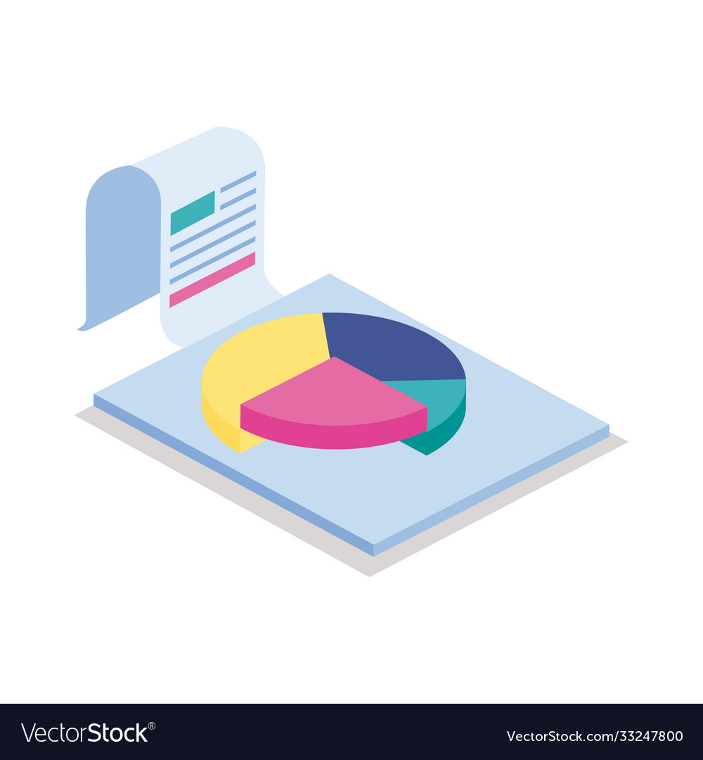 Pie chart in document isometric line style icon