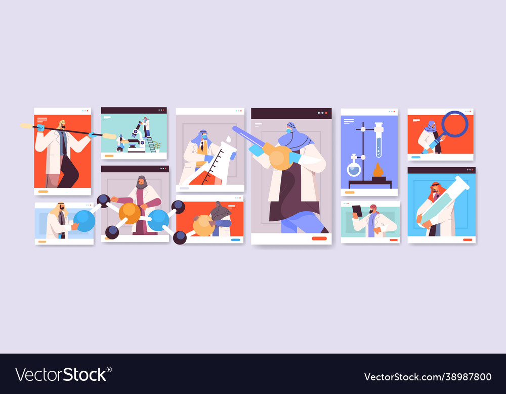 Researchers working with test tubes arabic vector image Researchers working with test tubes arabic