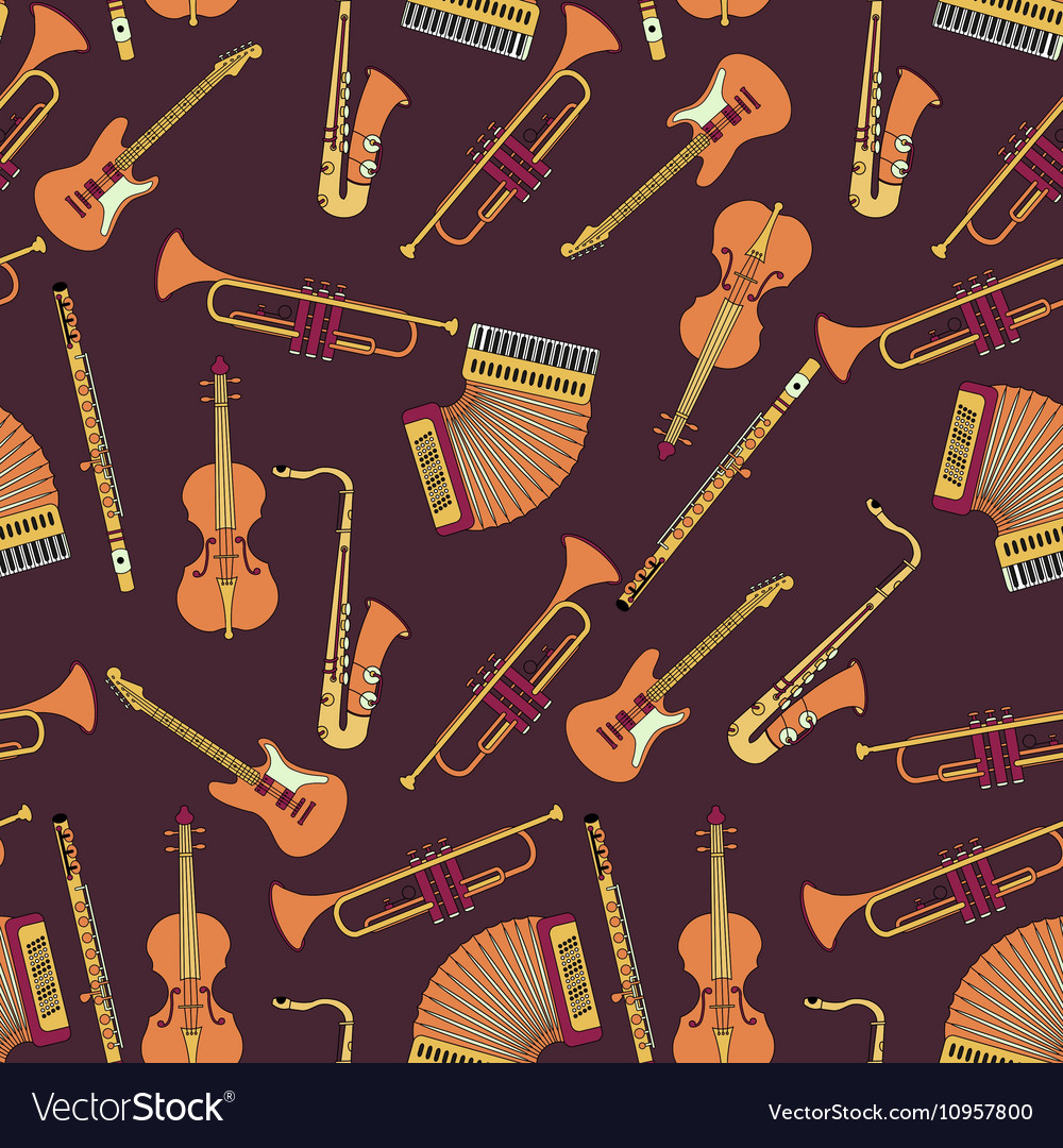 Seamless pattern with different music instruments