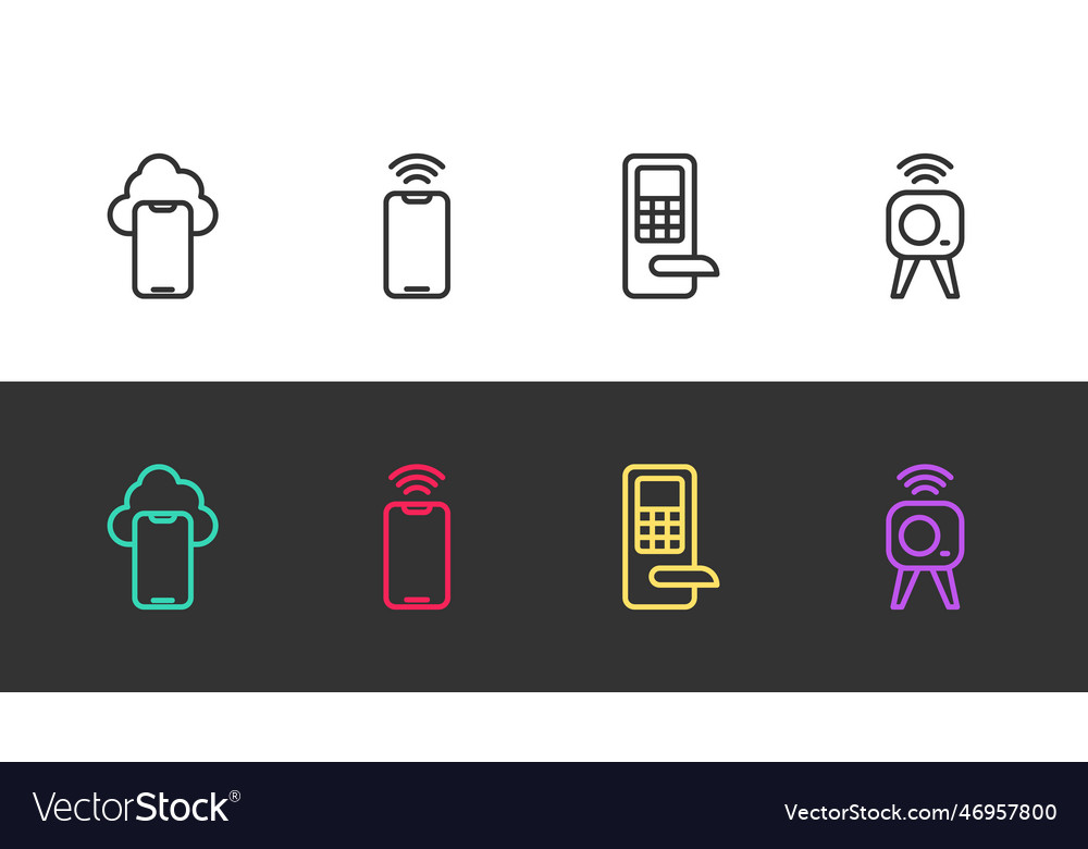 Set line cloud technology data mobile with wi-fi Vector Image Set line cloud technology data mobile with wi-fi