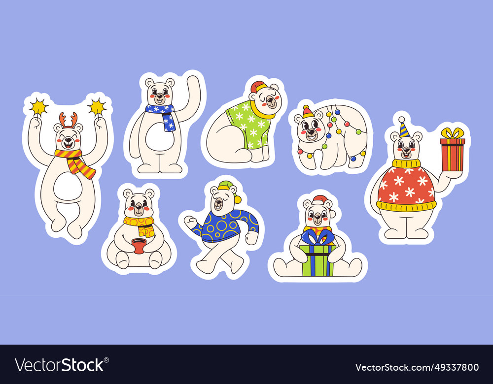 Set of cartoon retro-style christmas stickers