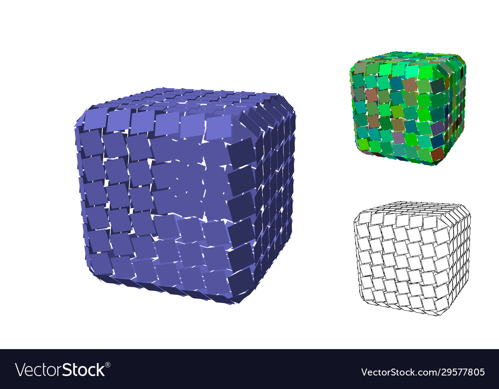 Abstract polygonal cube with cuts set 3d