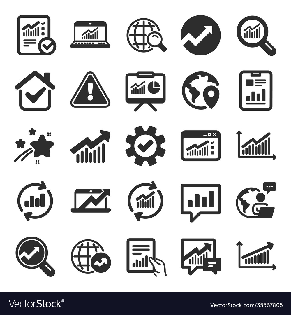 Analysis icons charts reports and graphs