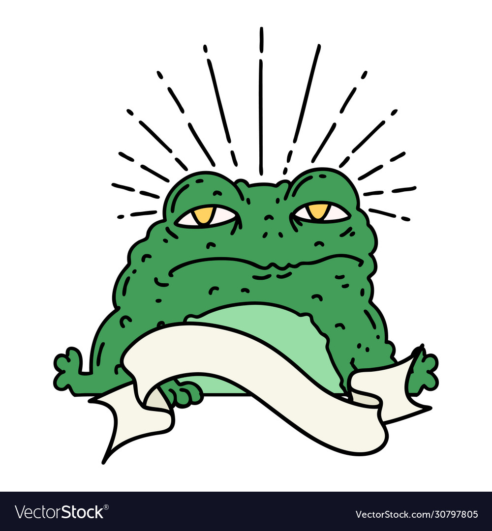 Banner with tattoo style toad character