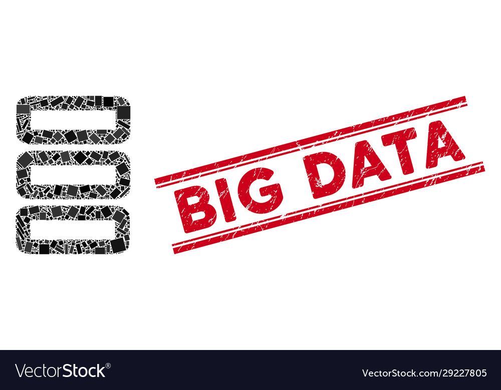 Database mosaic and scratched big data seal vector image Database mosaic and scratched big data seal