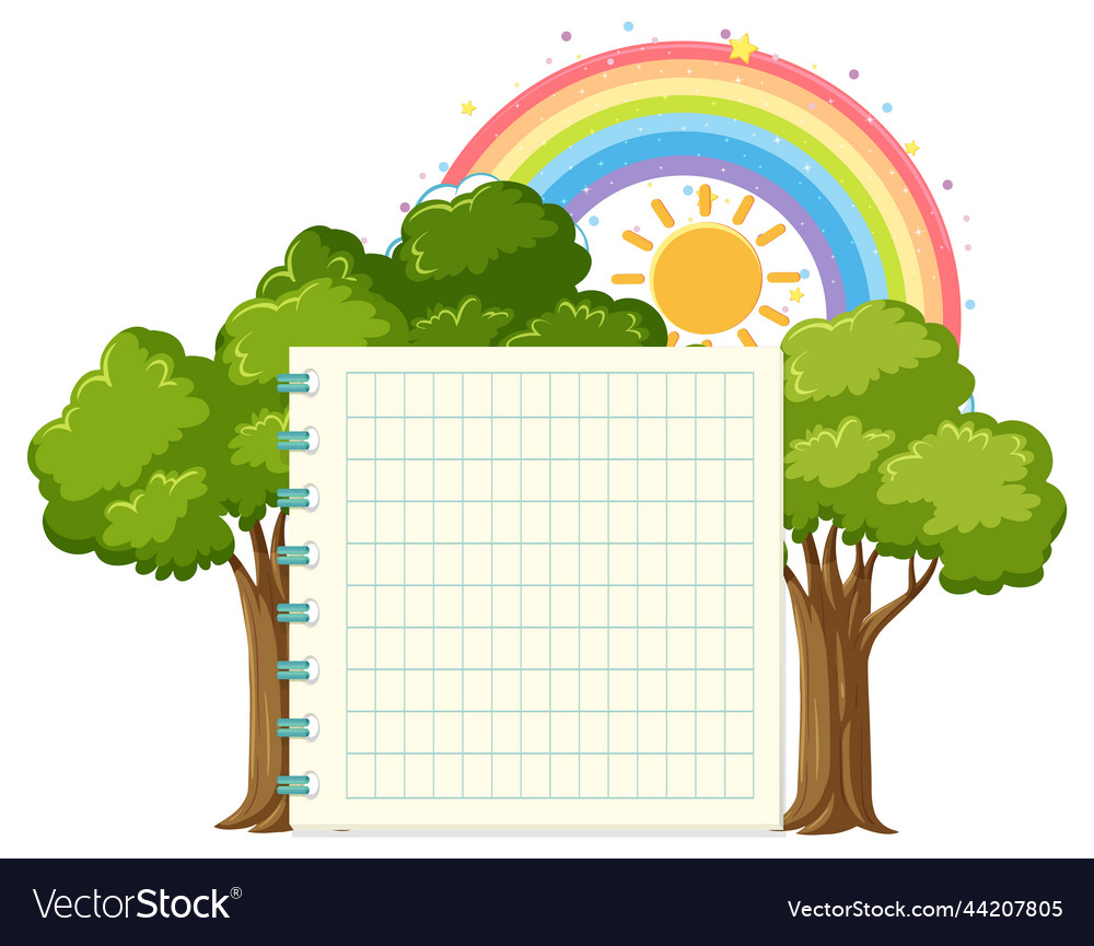 Empty board template with tree and rainbow