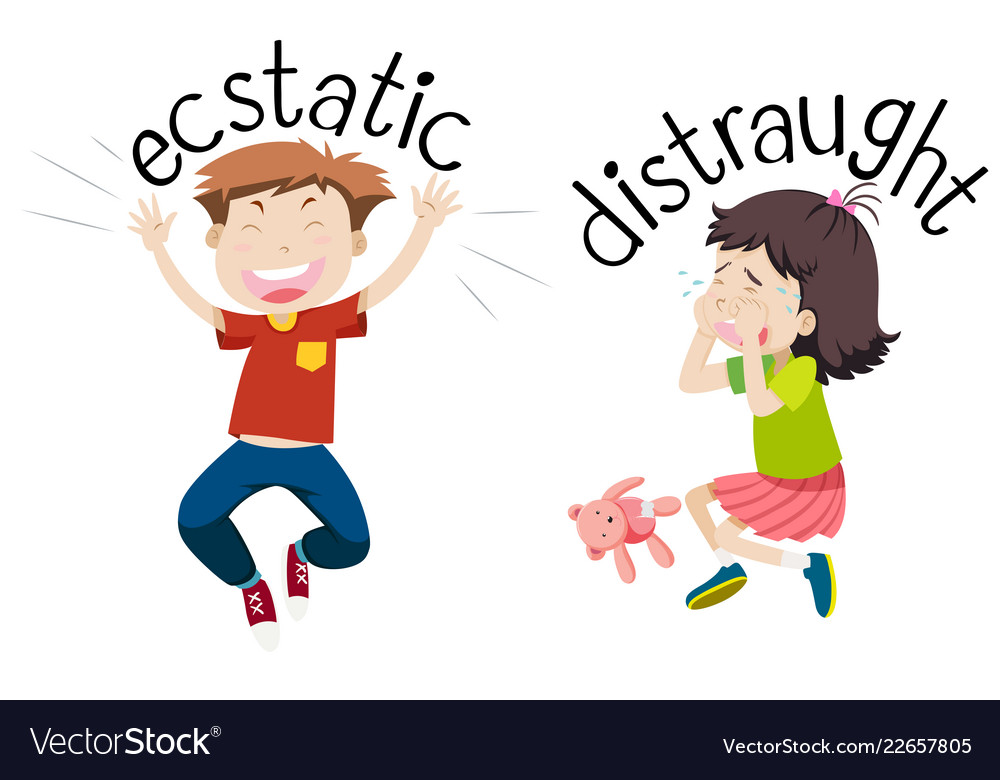 English opposite word of ecstatic and distraught Vector Image