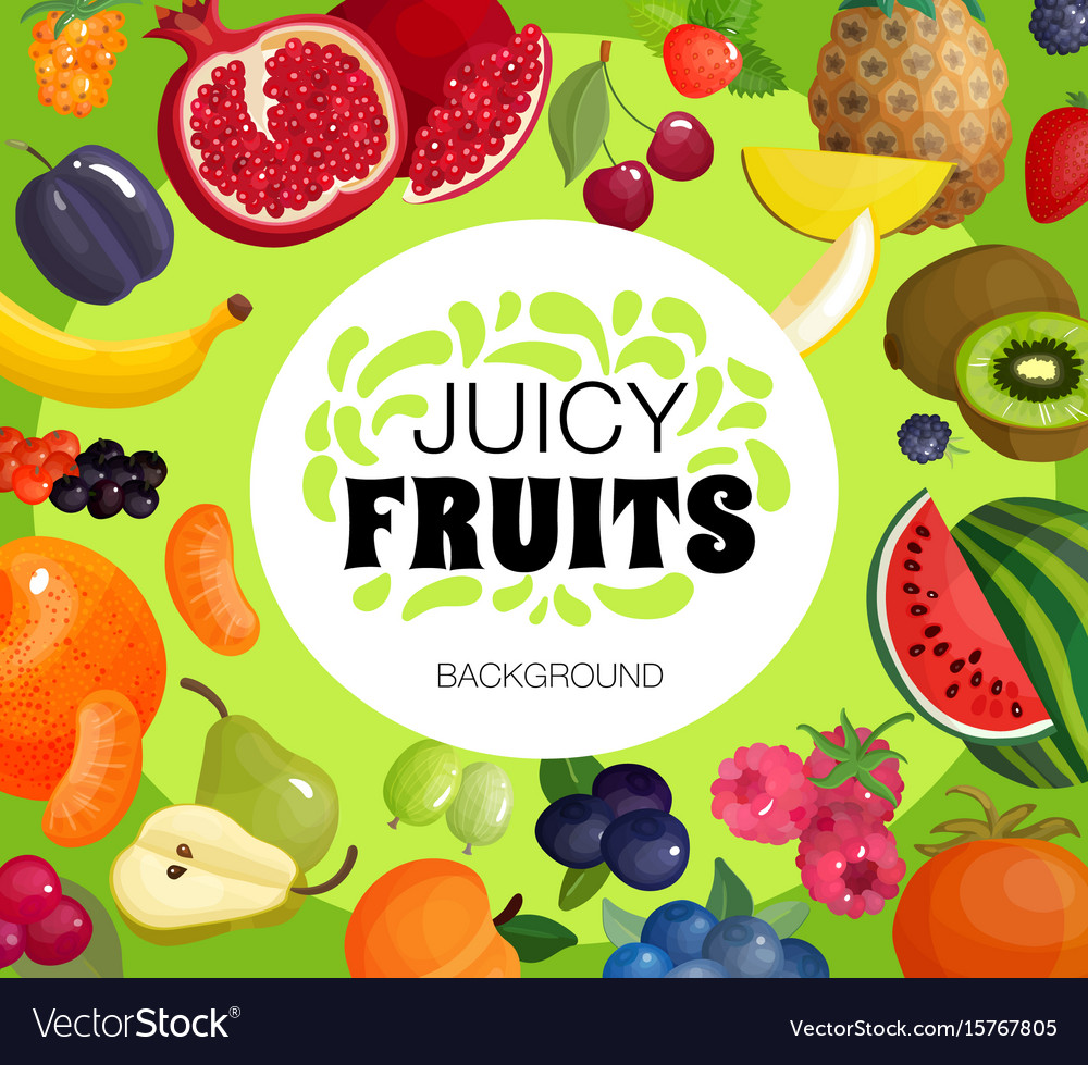 Fresh fruits frame background poster Royalty Free Vector