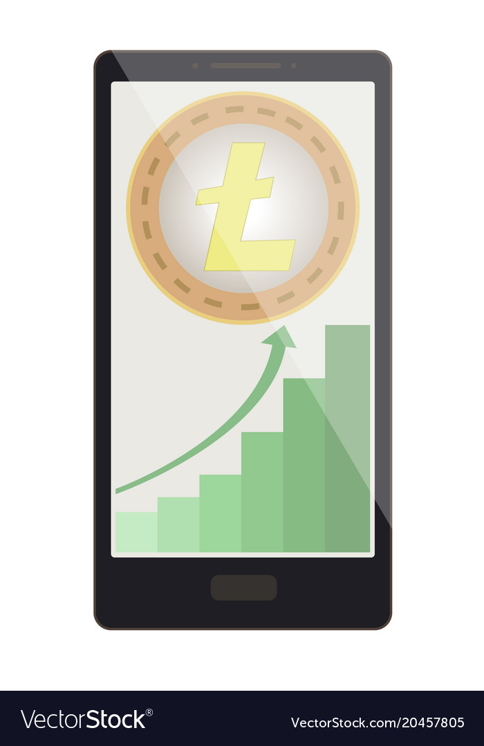 Litecoin coin with growth graph on a phone screen